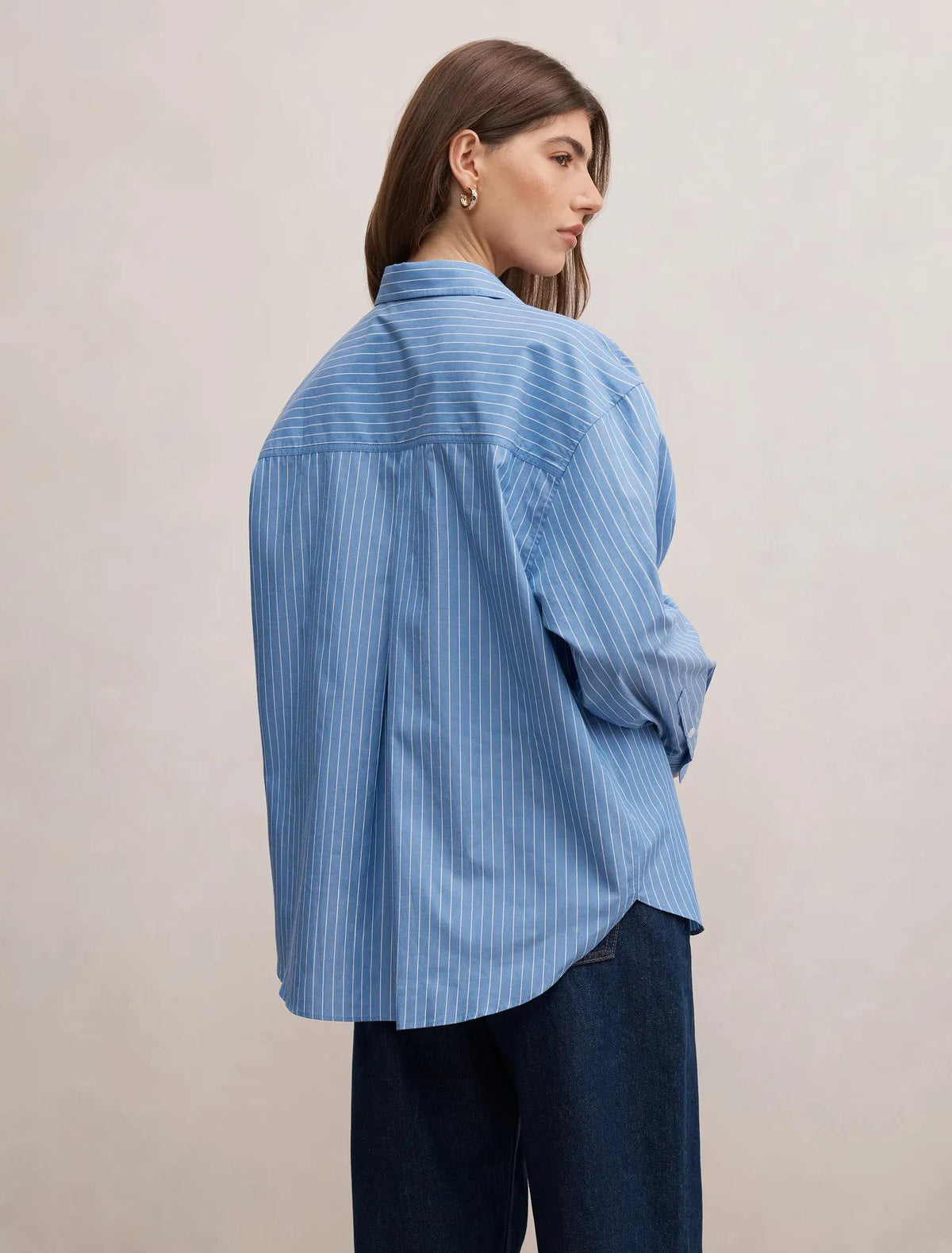 Ivie Oversized Shirt Mid Blue Stripe