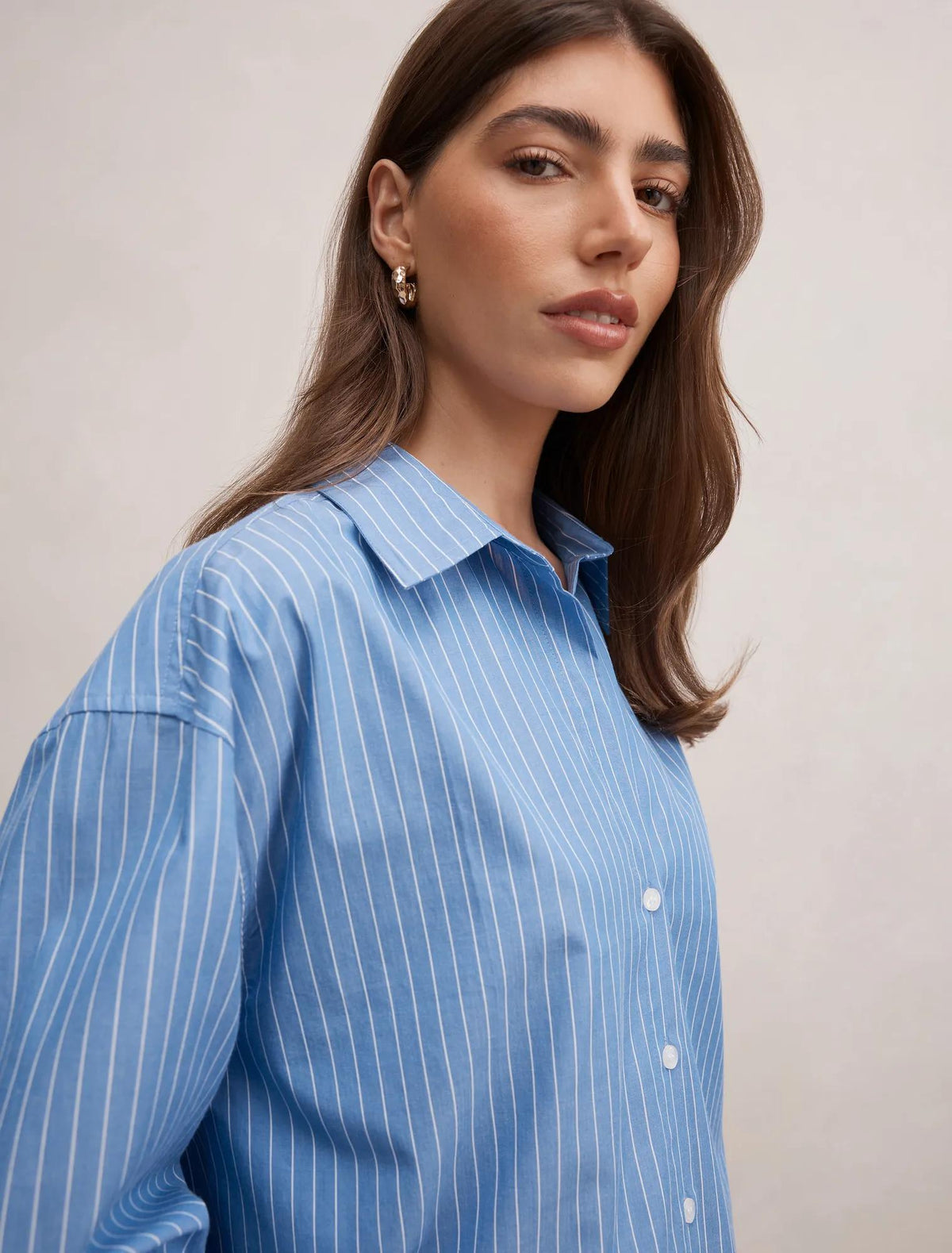 Ivie Oversized Shirt Mid Blue Stripe