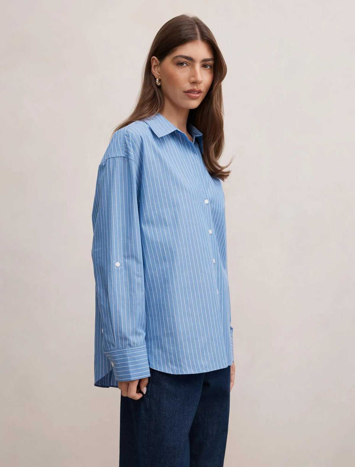 Ivie Oversized Shirt Mid Blue Stripe