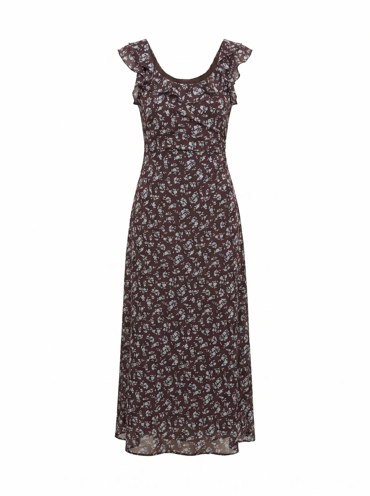 Paige Ruffle Midi Dress Choc Ray Ditsy_mannequin
