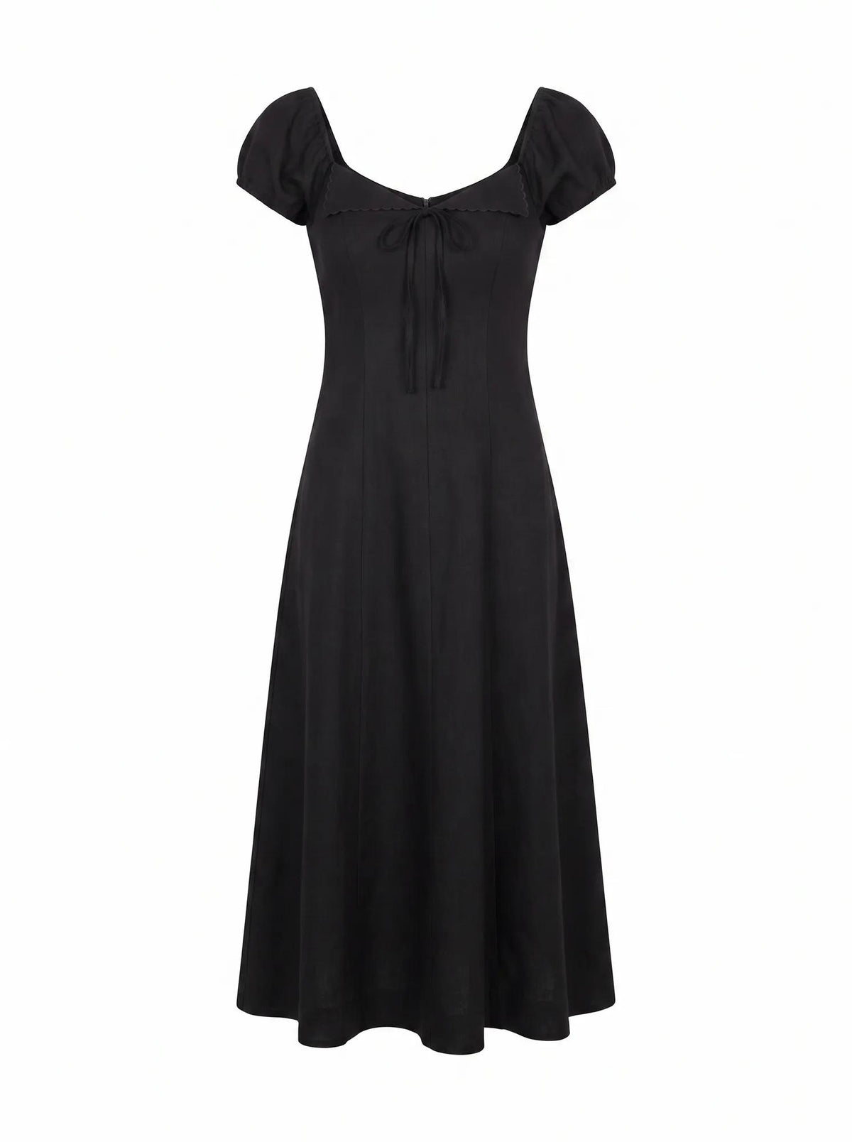 Portia Folded Collar Linen Midi Dress Black_mannequin