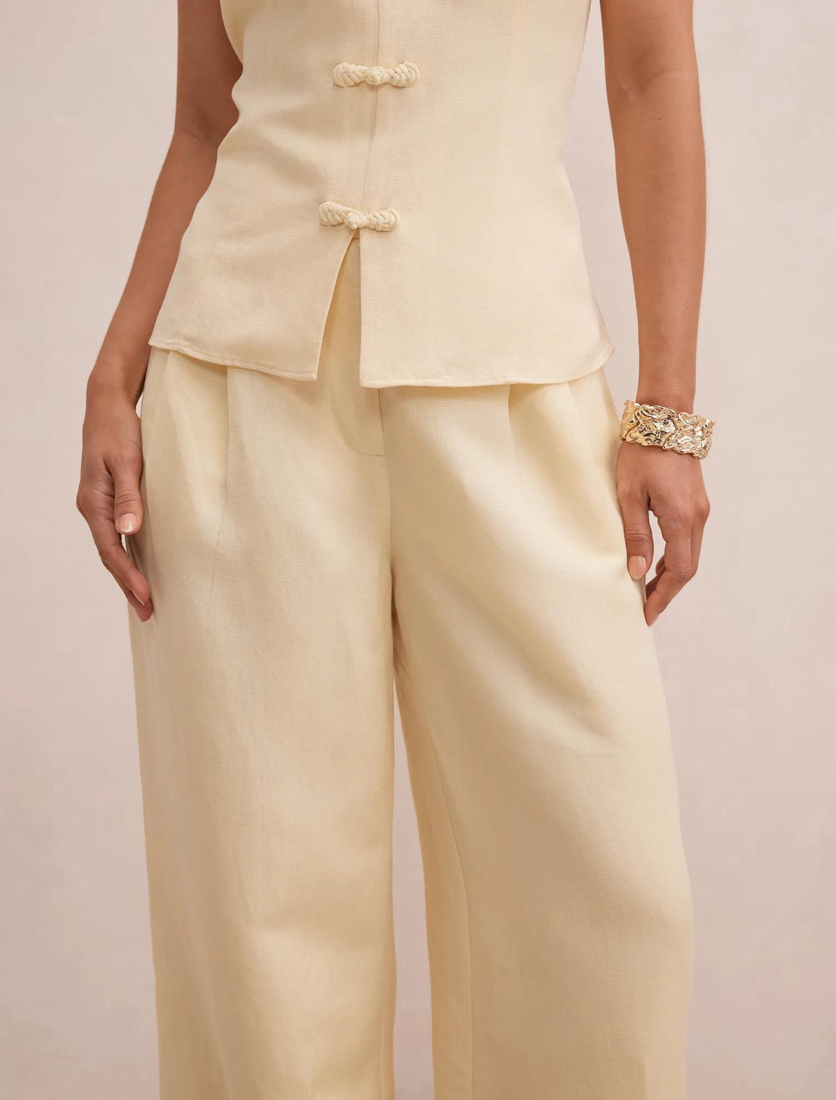 Eva Petite Linen Wide Leg Pants Butter Yellow Co-ord