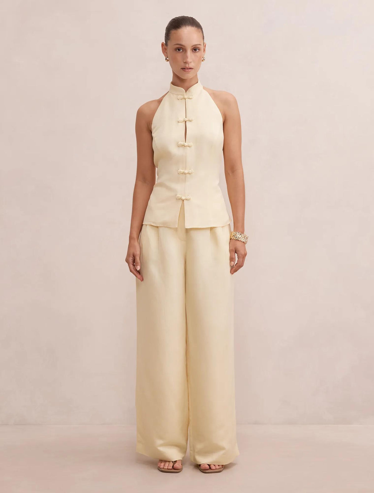 Eva Petite Linen Wide Leg Pants Butter Yellow Co-ord