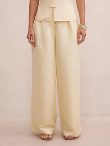 Eva Petite Linen Wide Leg Pants Butter Yellow Co-ord