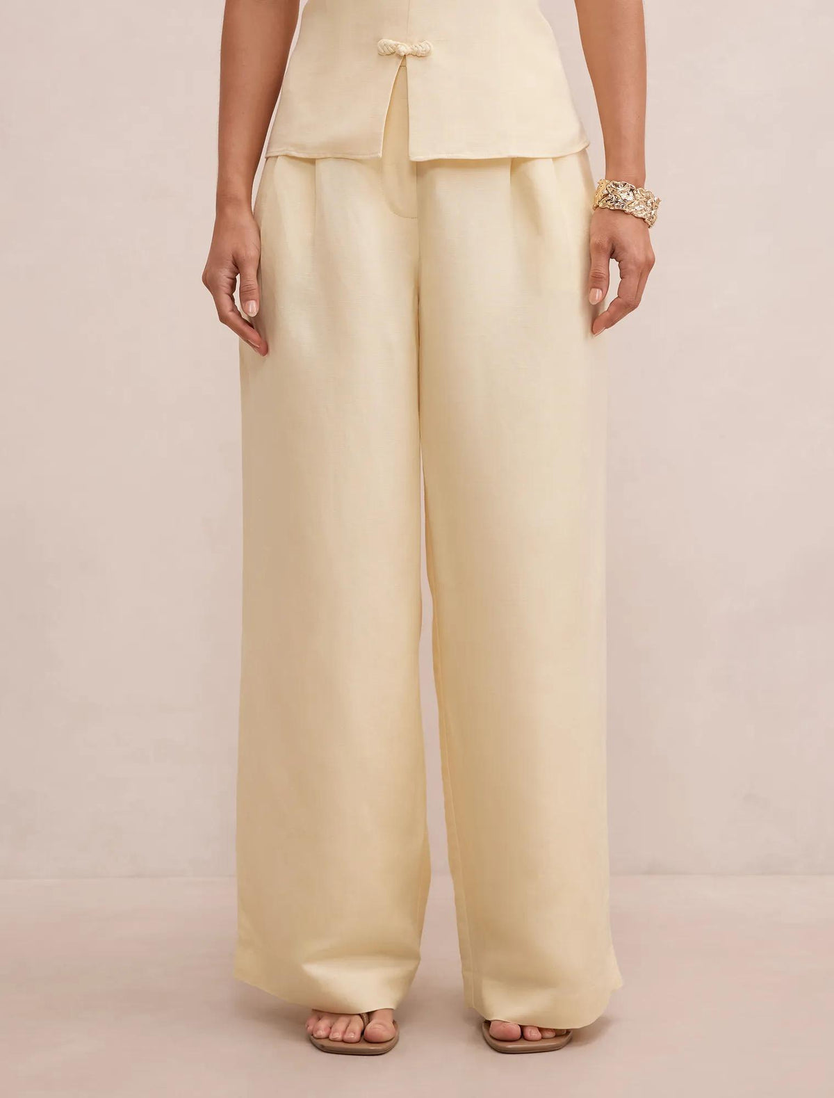Eva Petite Linen Wide Leg Pants Butter Yellow Co-ord