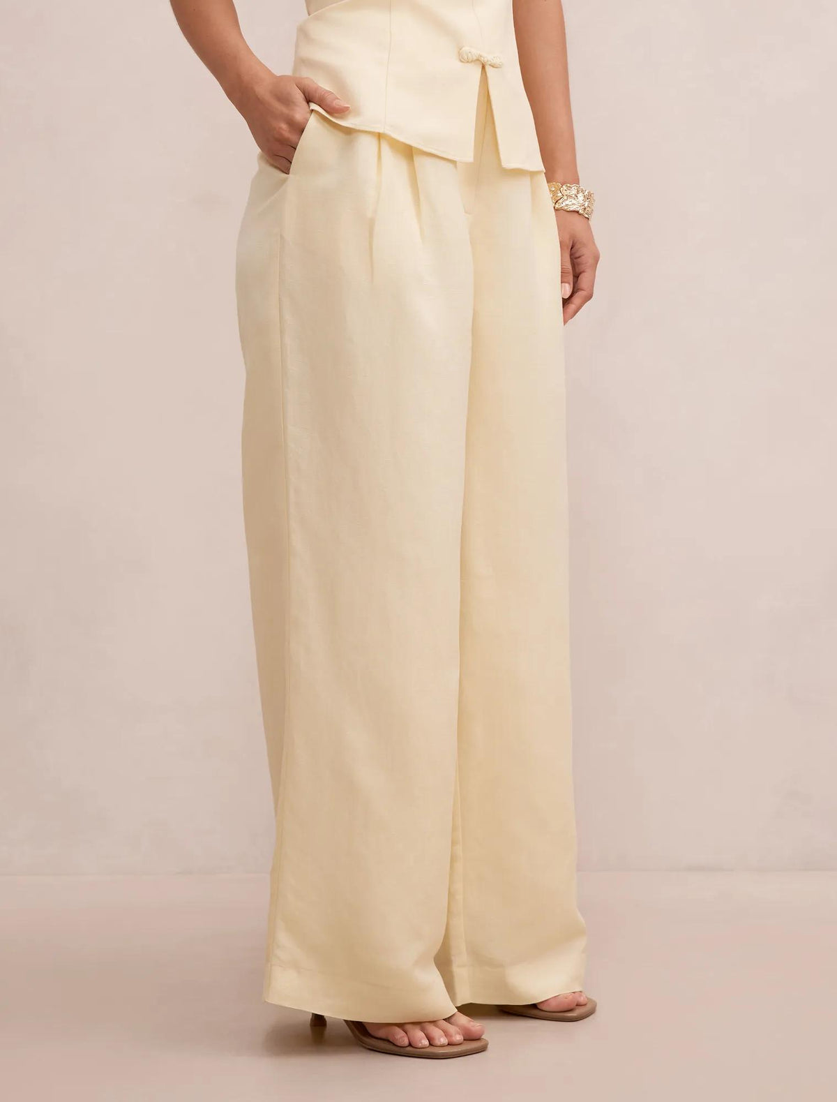 Eva Petite Linen Wide Leg Pants Butter Yellow Co-ord