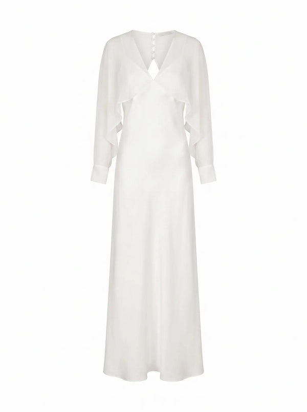Electra Sleeve Cape Maxi Dress Bridal White_mannequin