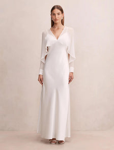 Electra Sleeve Cape Maxi Dress Bridal White