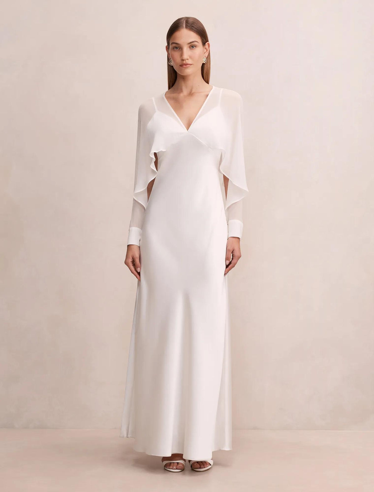 Electra Sleeve Cape Maxi Dress Bridal White