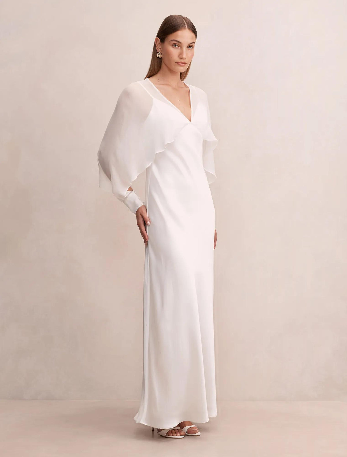 Electra Sleeve Cape Maxi Dress Bridal White