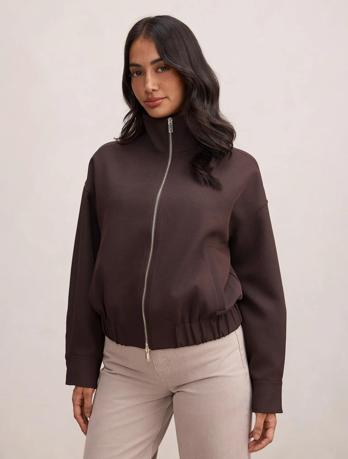 Jenna Twill Funnel Neck Jacket Dark Chocolate