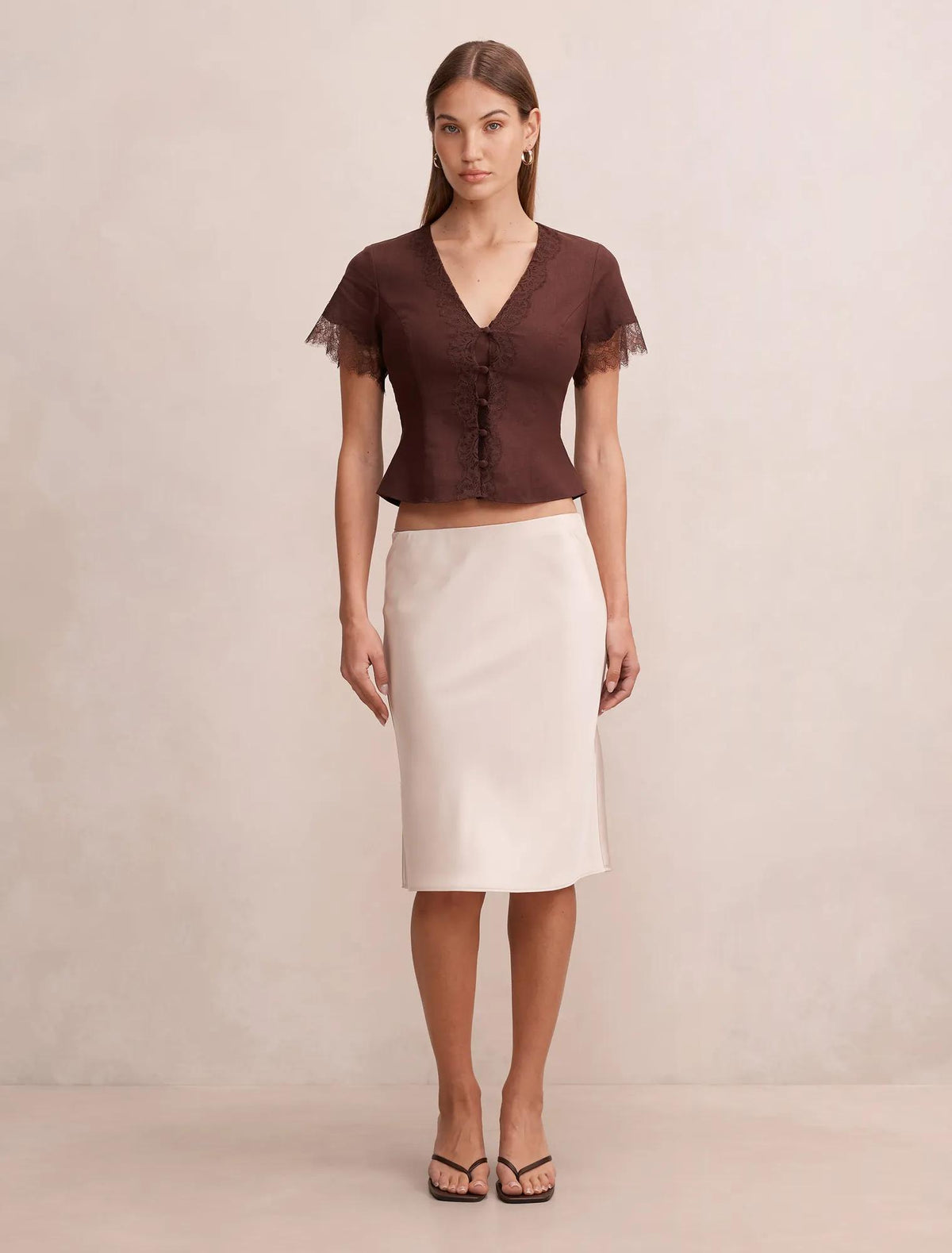 Ingrid Lace Trim Blouse Chocolate