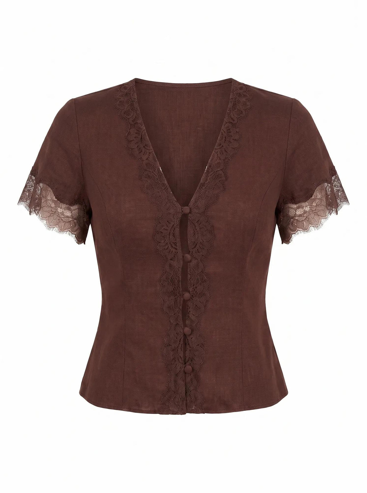 Ingrid Lace Trim Blouse Chocolate_mannequin