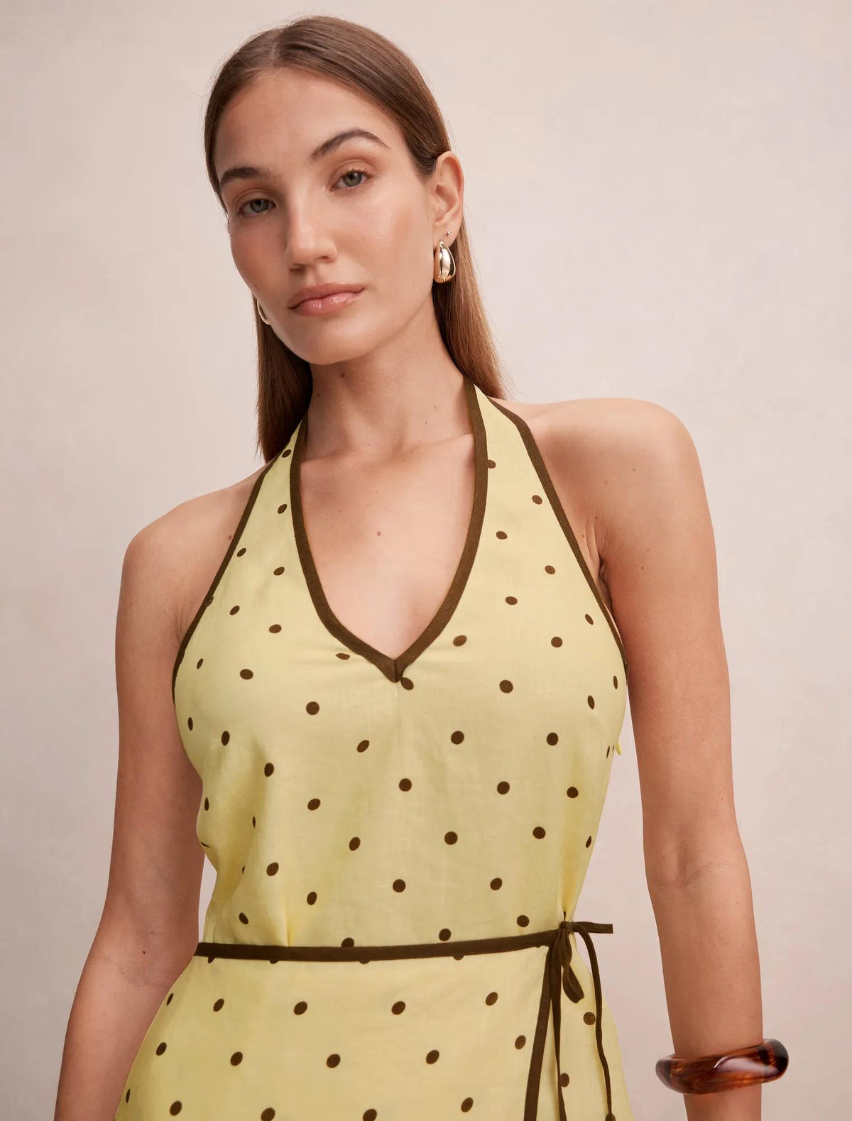 Ava Wrap Halter Linen Mini Dress Cyprus Spot