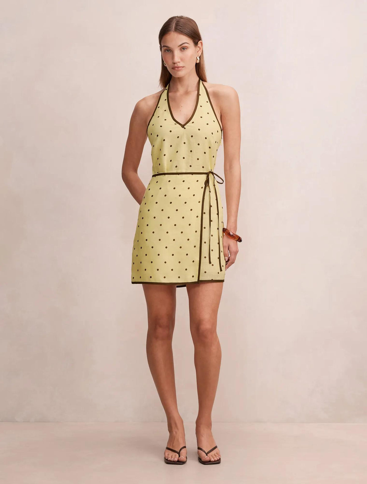 Ava Wrap Halter Linen Mini Dress Cyprus Spot