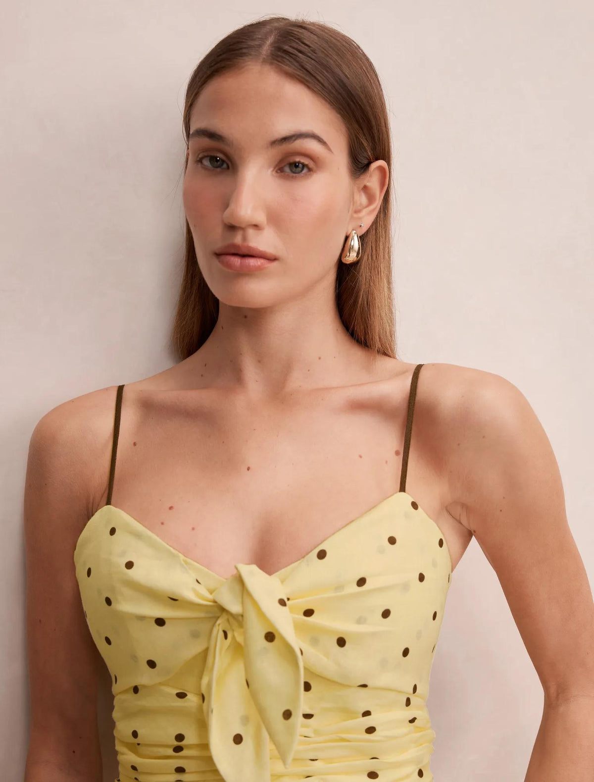 Isabella Tie Front Linen Midi Dress Cyprus Spot
