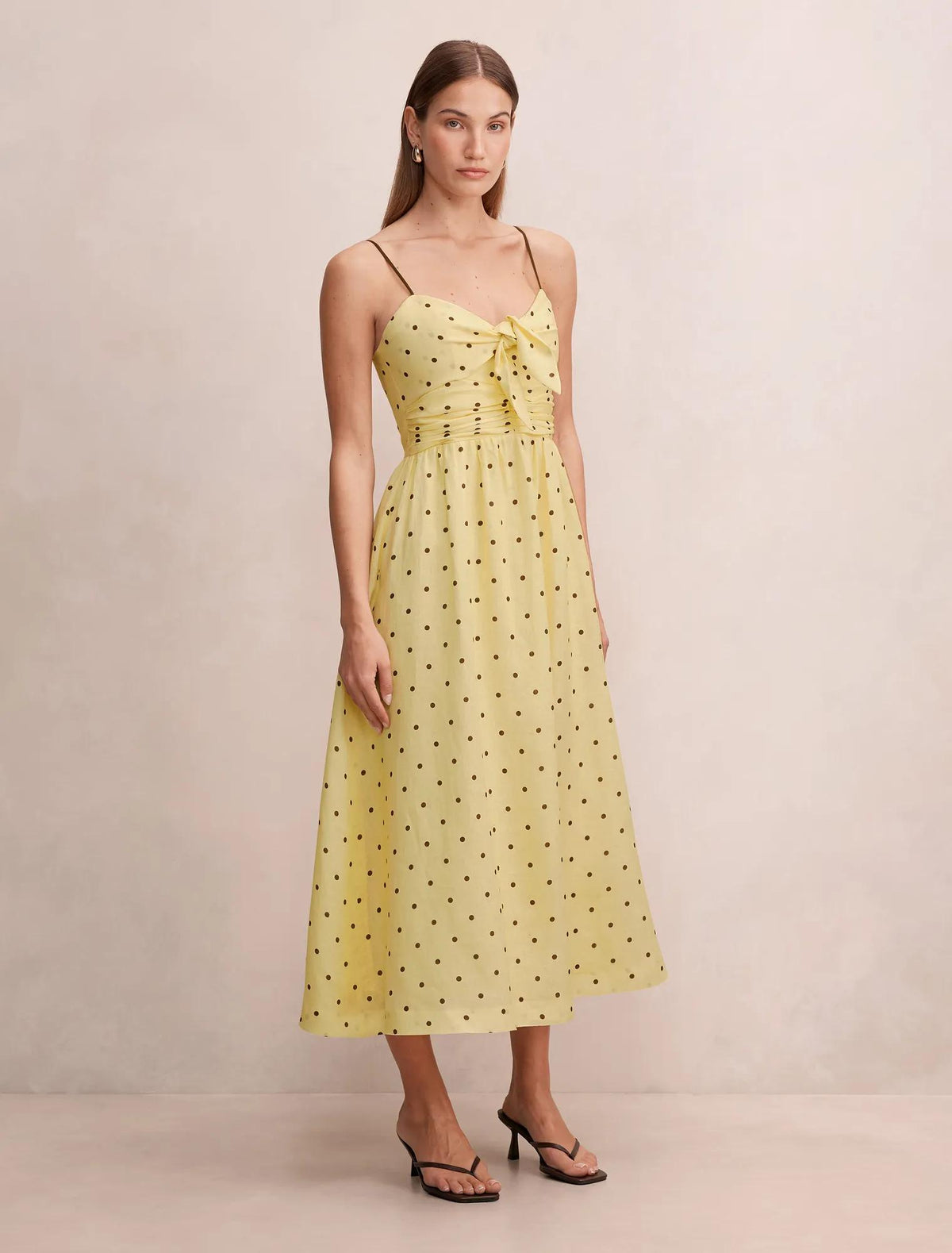 Isabella Tie Front Linen Midi Dress Cyprus Spot