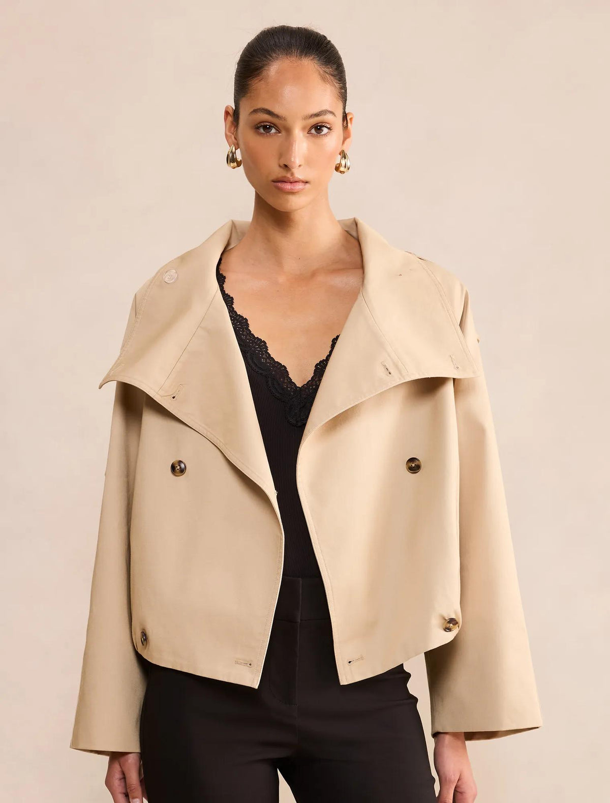 Billie Funnel Neck Short Trench Coat Sand