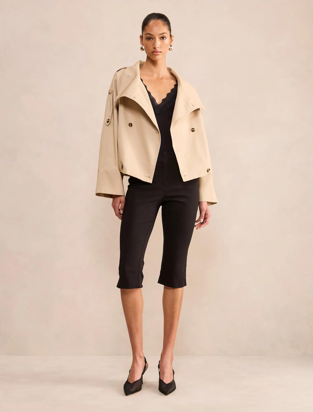 Billie Funnel Neck Short Trench Coat Sand