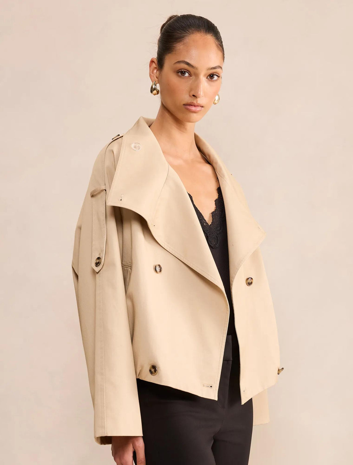 Billie Funnel Neck Short Trench Coat Sand