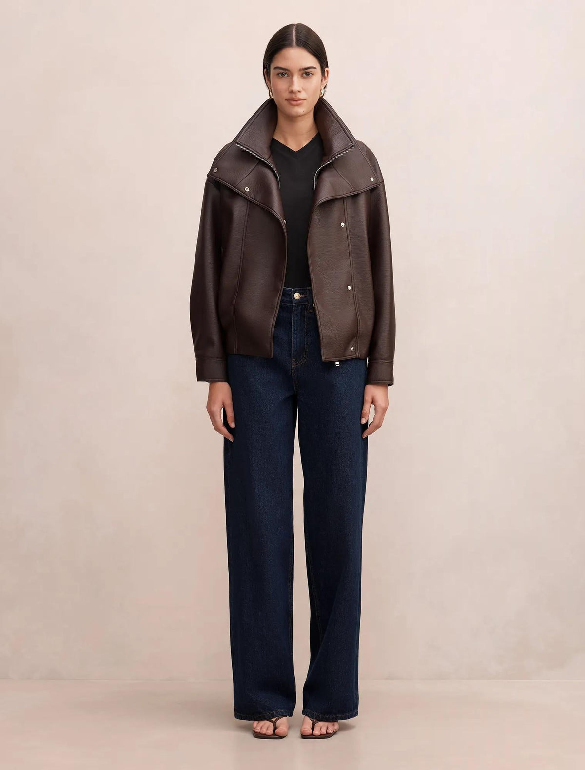 Bex Double Funnel Neck Faux Leather Jacket Deep Plum