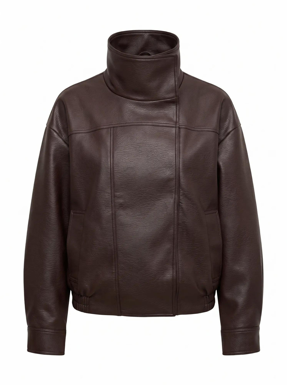 Bex Double Funnel Neck Faux Leather Jacket Deep Plum