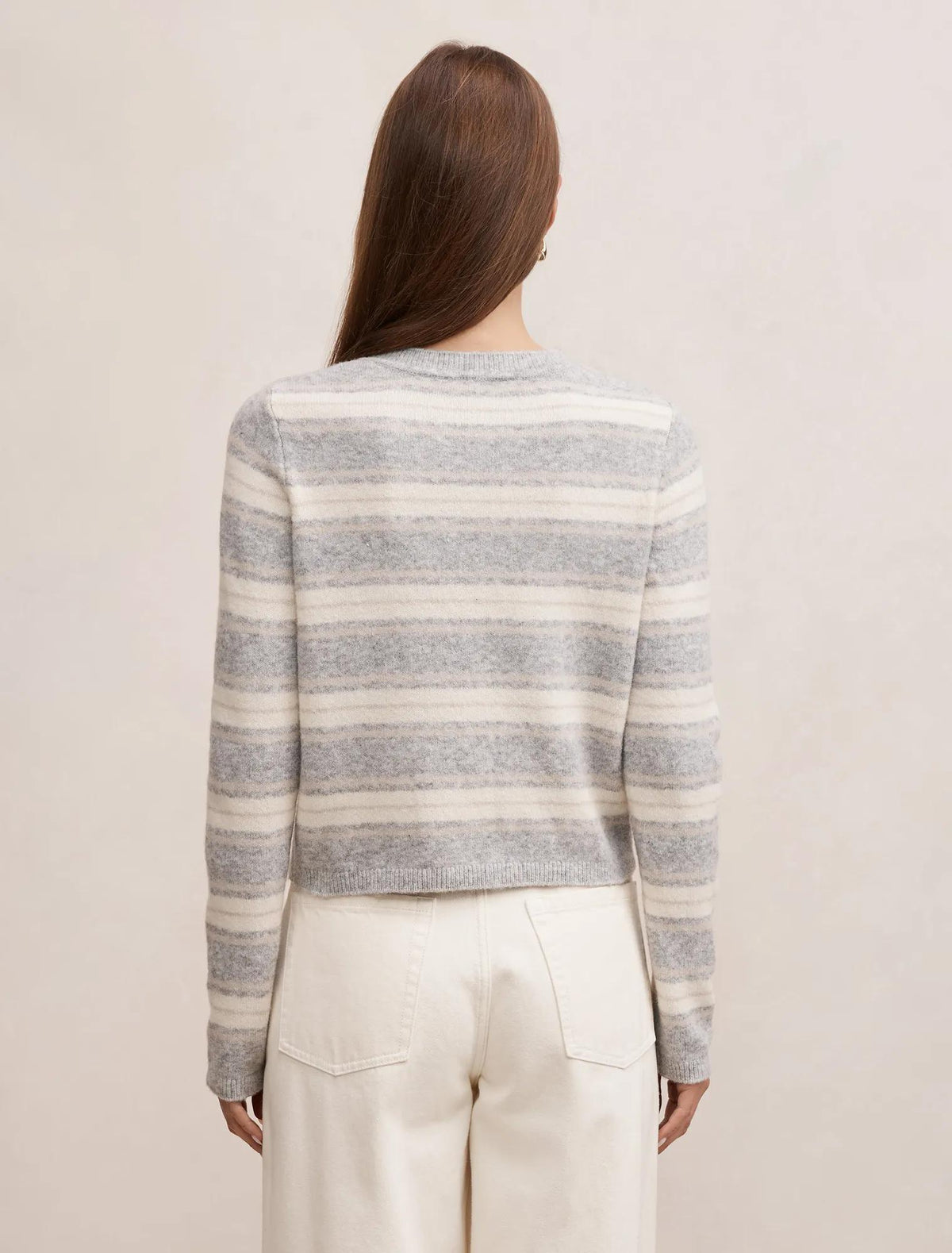 Eloise Stripe Knit Cardigan Grey/Oat Stripe