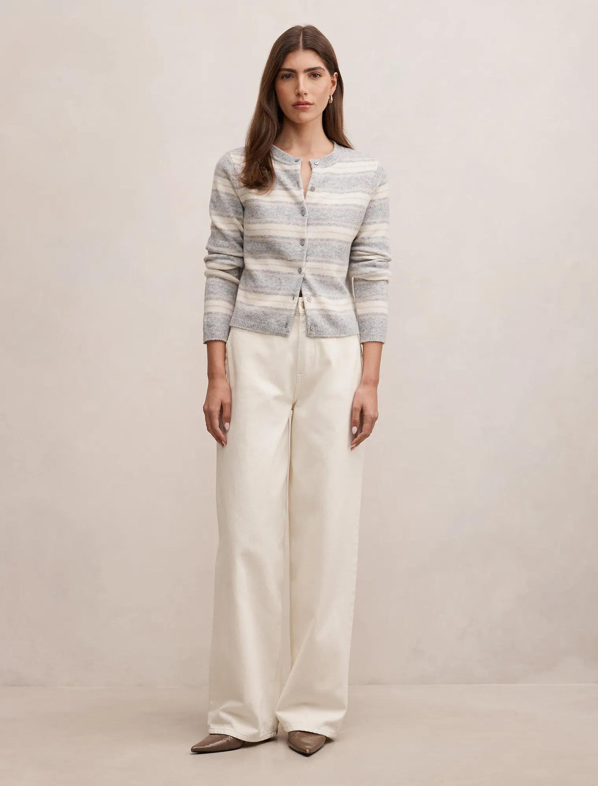 Eloise Stripe Knit Cardigan Grey/Oat Stripe