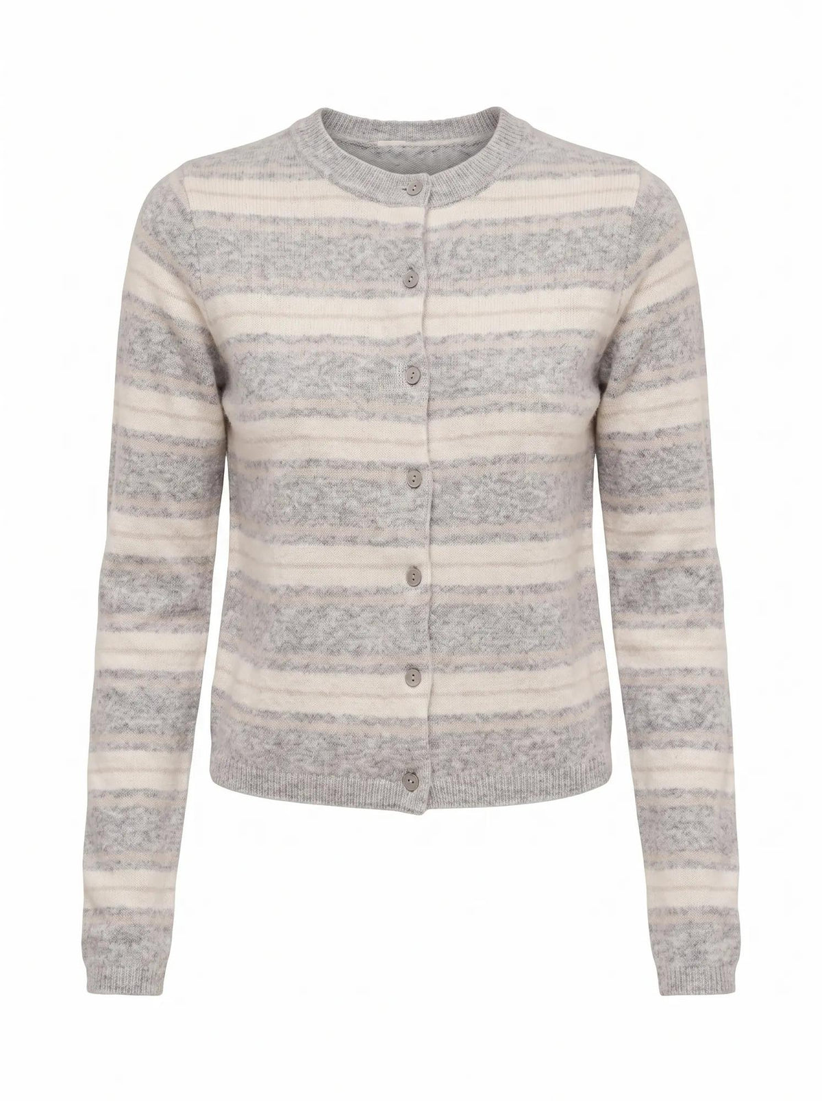 Eloise Stripe Knit Cardigan Grey/Oat Stripe_mannequin