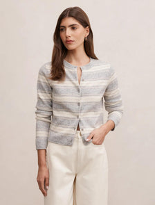 Eloise Stripe Knit Cardigan Grey/Oat Stripe