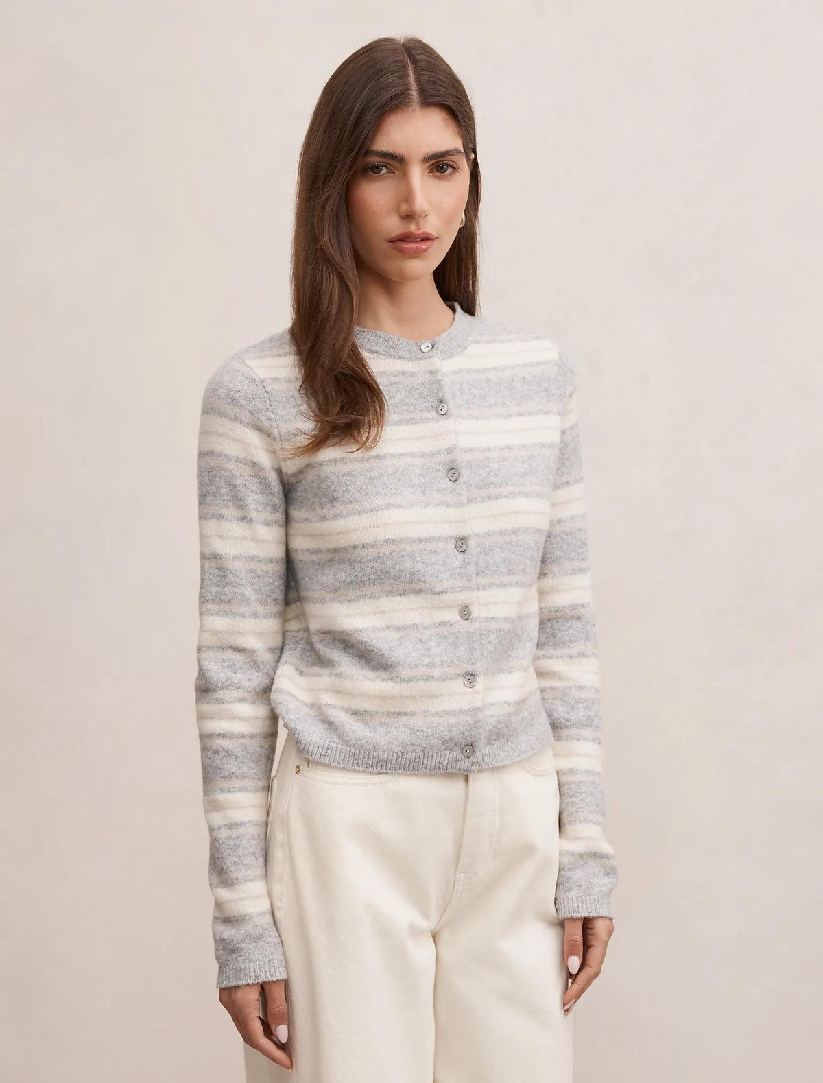 Eloise Stripe Knit Cardigan Grey/Oat Stripe