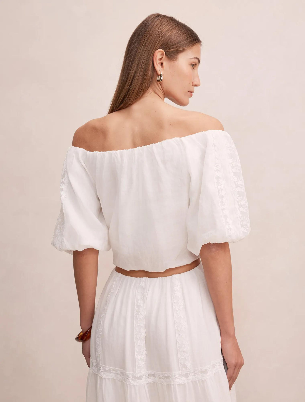 Naomi Off Shoulder Bubble Top Porcelain Co-Ord