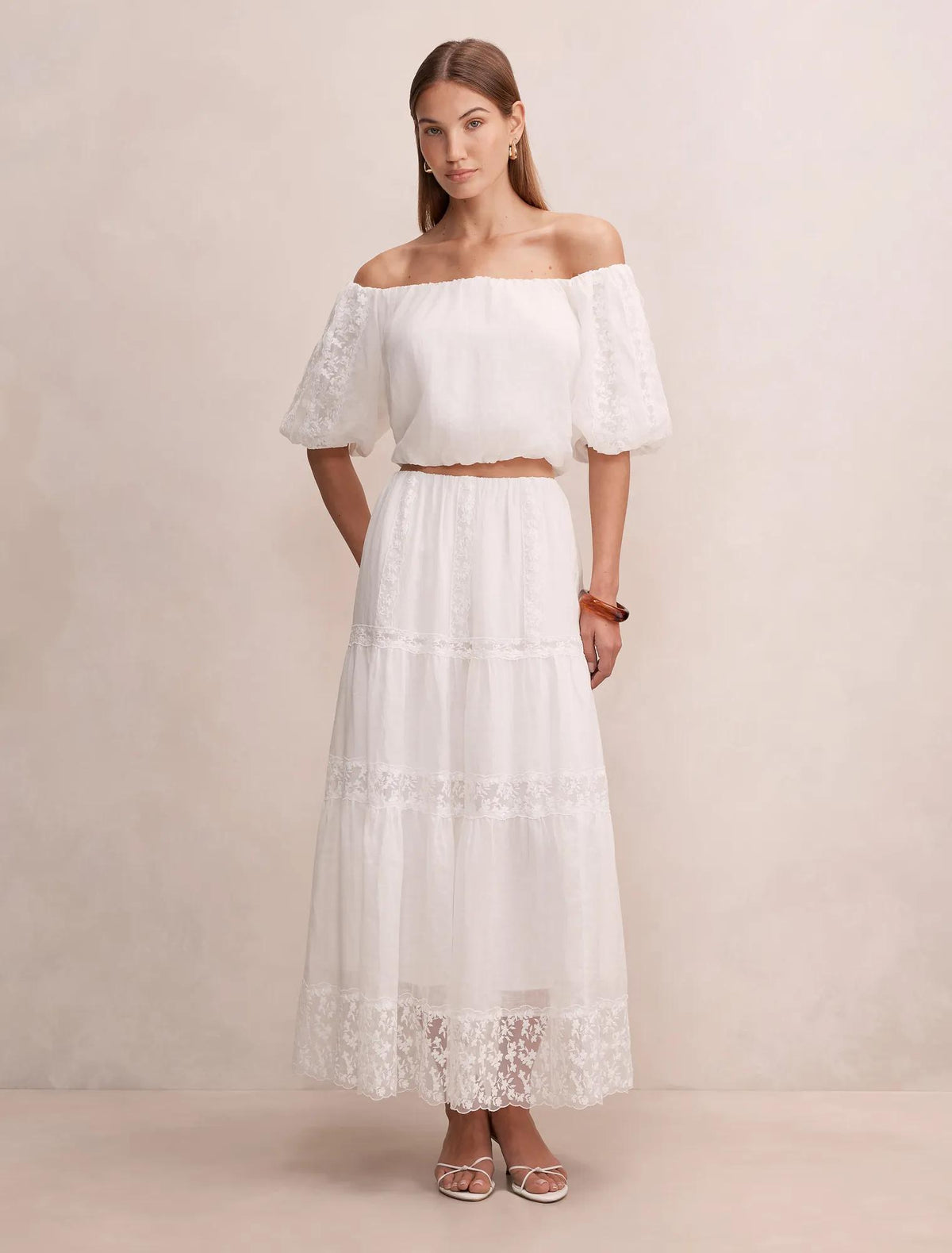 Naomi Off Shoulder Bubble Top Porcelain Co-Ord