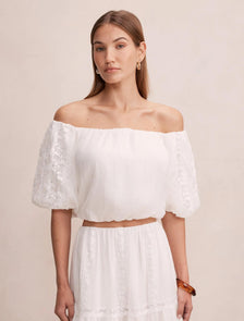 Naomi Off Shoulder Bubble Top Porcelain Co-Ord