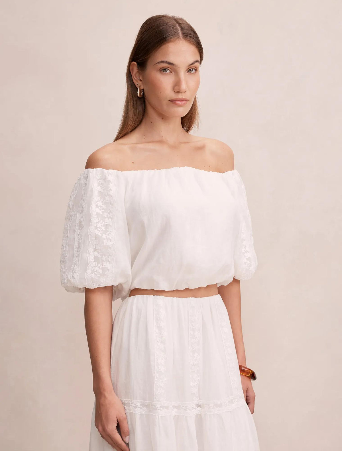 Naomi Off Shoulder Bubble Top Porcelain Co-Ord