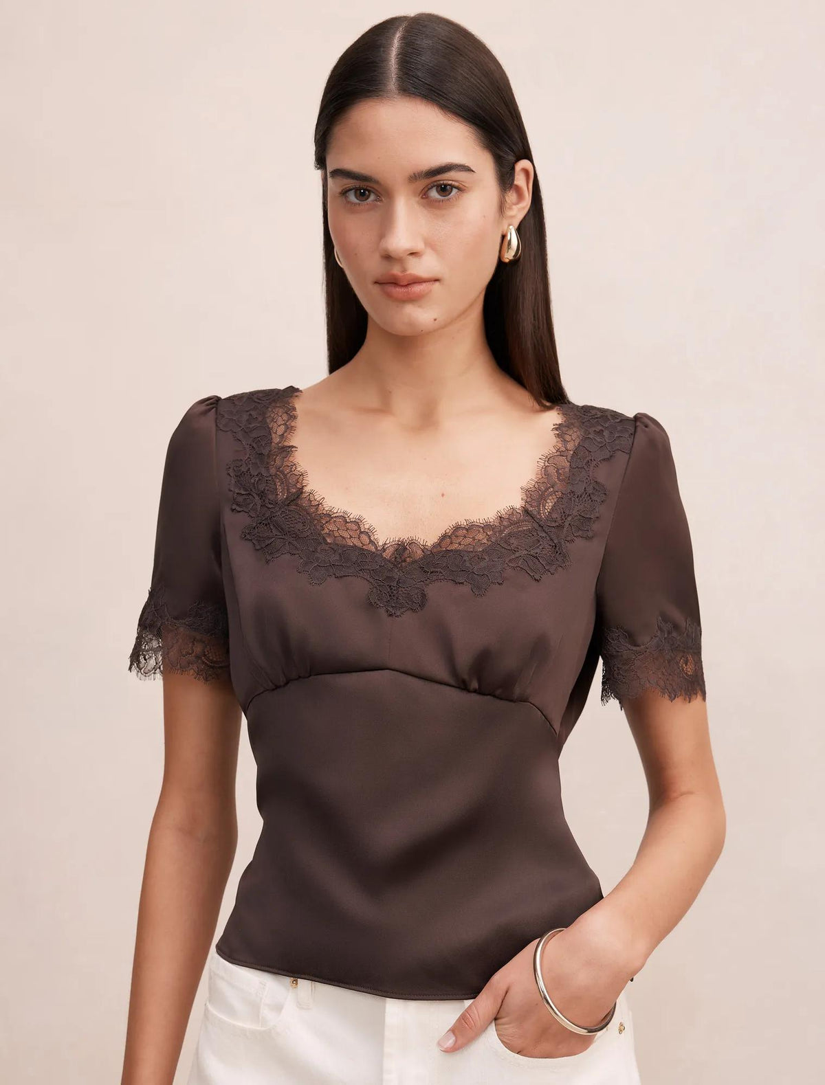 Juliette Lace Trim Top Cocoa Brown