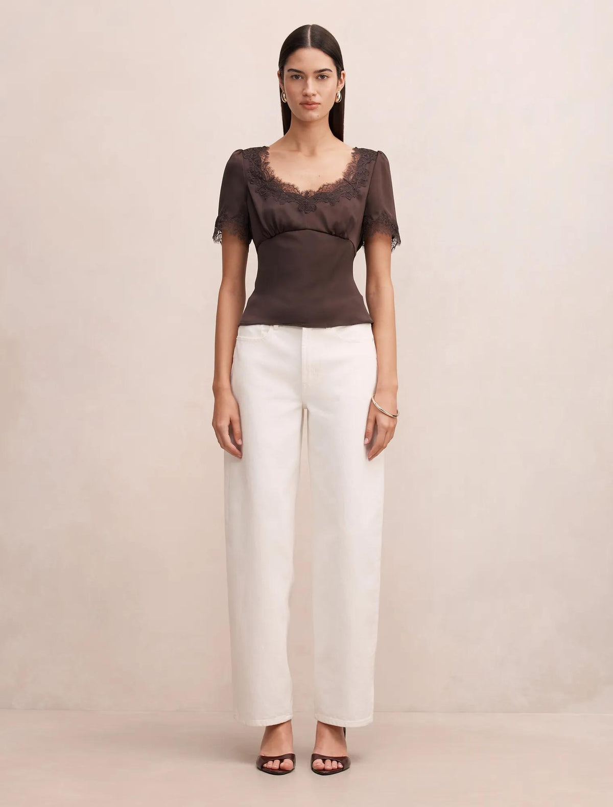 Juliette Lace Trim Top Cocoa Brown