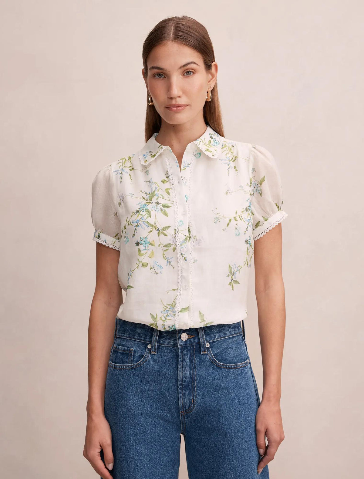 Posie Lace Detail Blouse Light Glade Floral