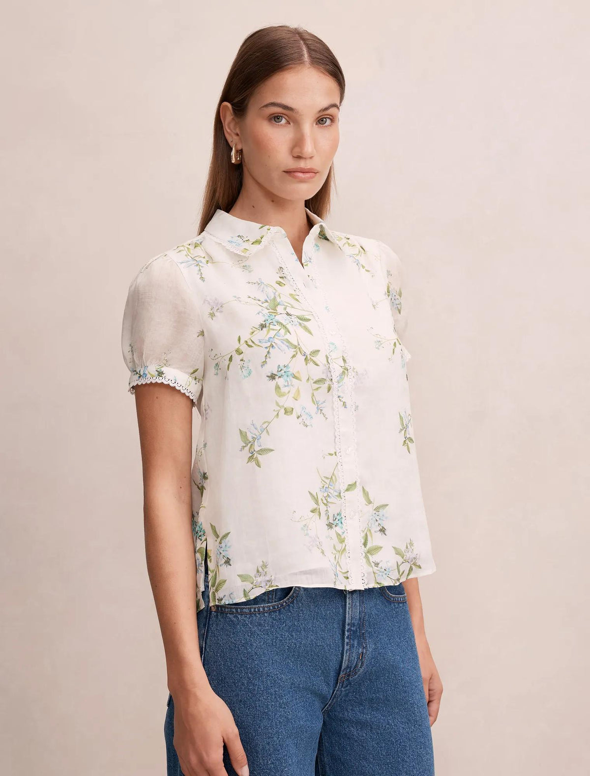 Posie Lace Detail Blouse Light Glade Floral