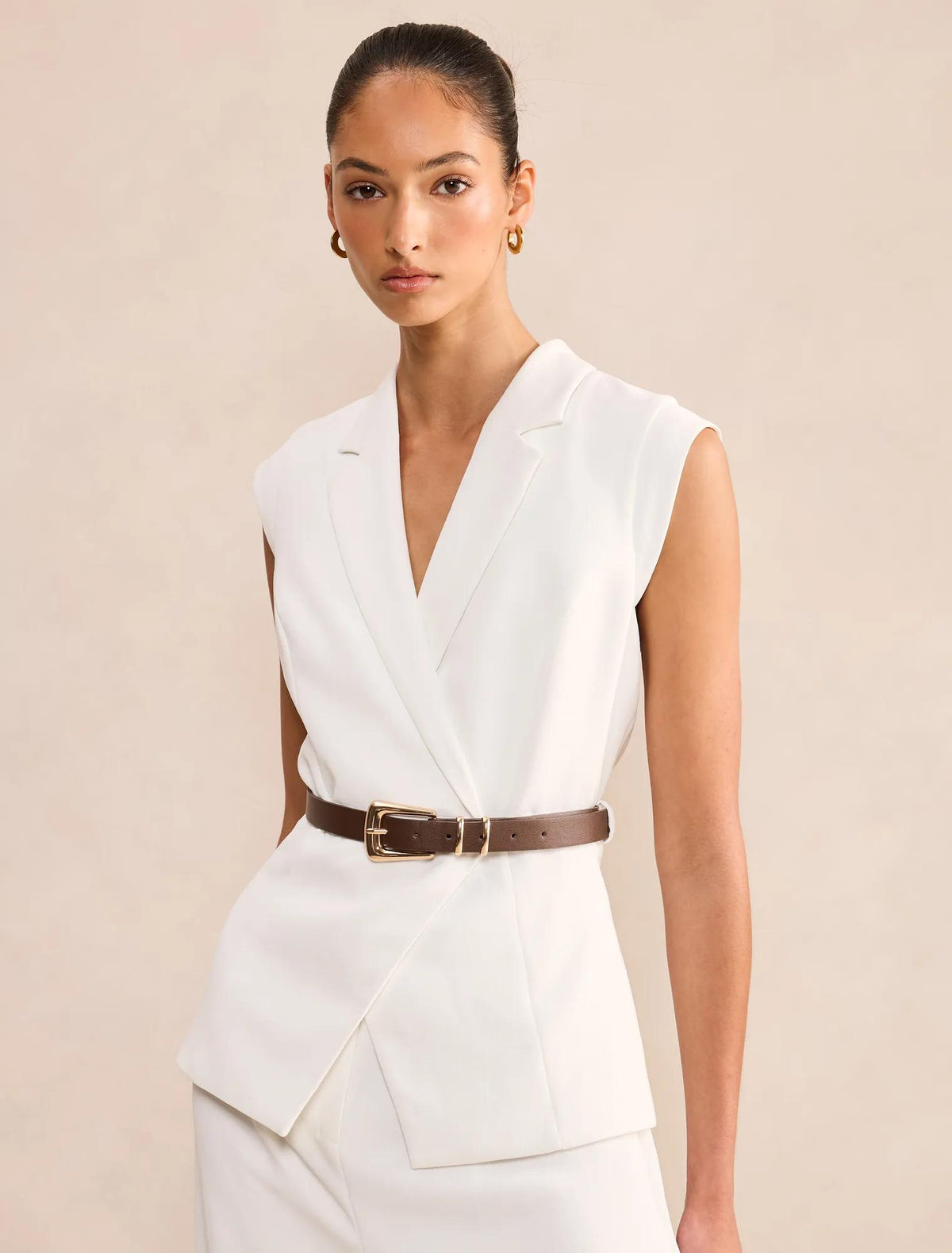 Ayla Tailored Belted Jumpsuit Porcelain