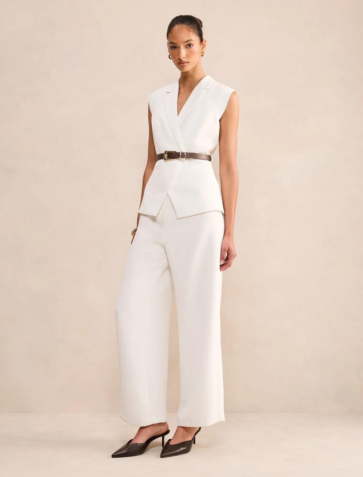 Ayla Tailored Belted Jumpsuit Porcelain