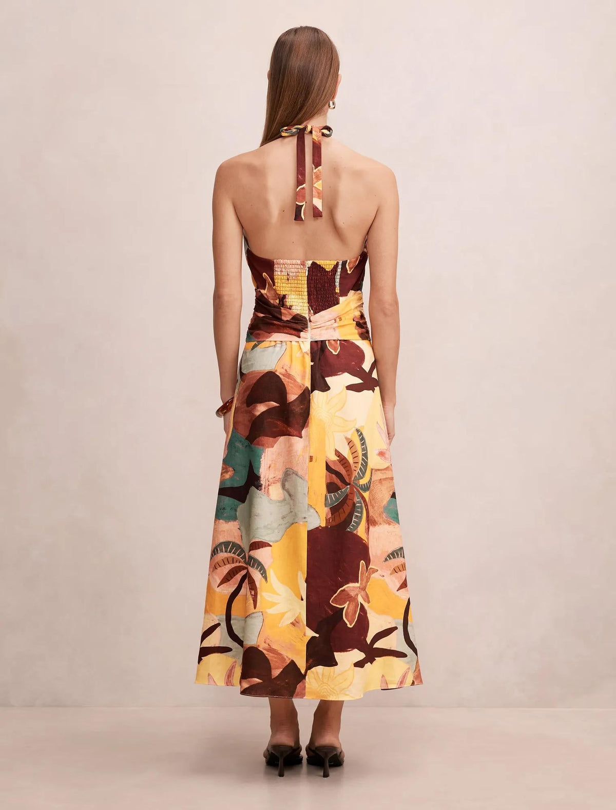 Alessi Halter Linen Midi Dress Arndale Abstract