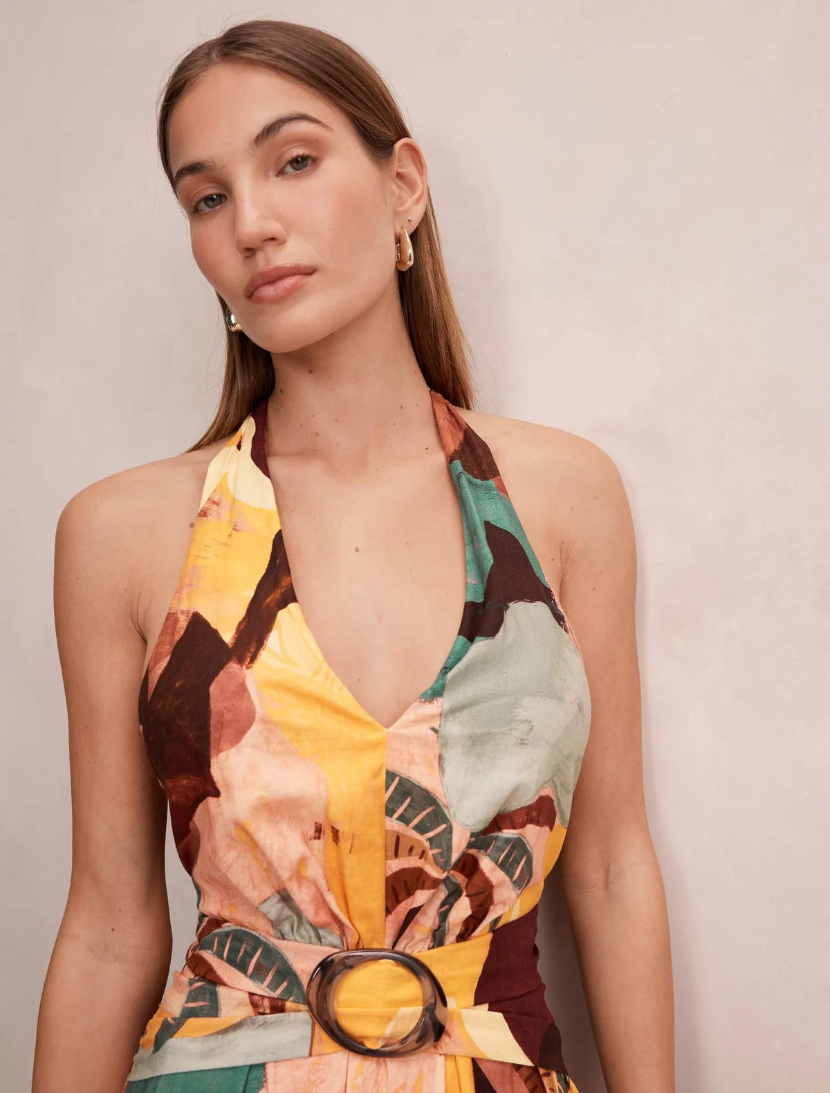 Alessi Halter Linen Midi Dress Arndale Abstract