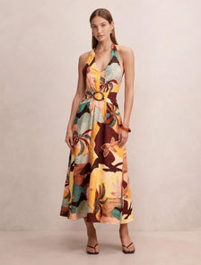 Alessi Halter Linen Midi Dress Arndale Abstract