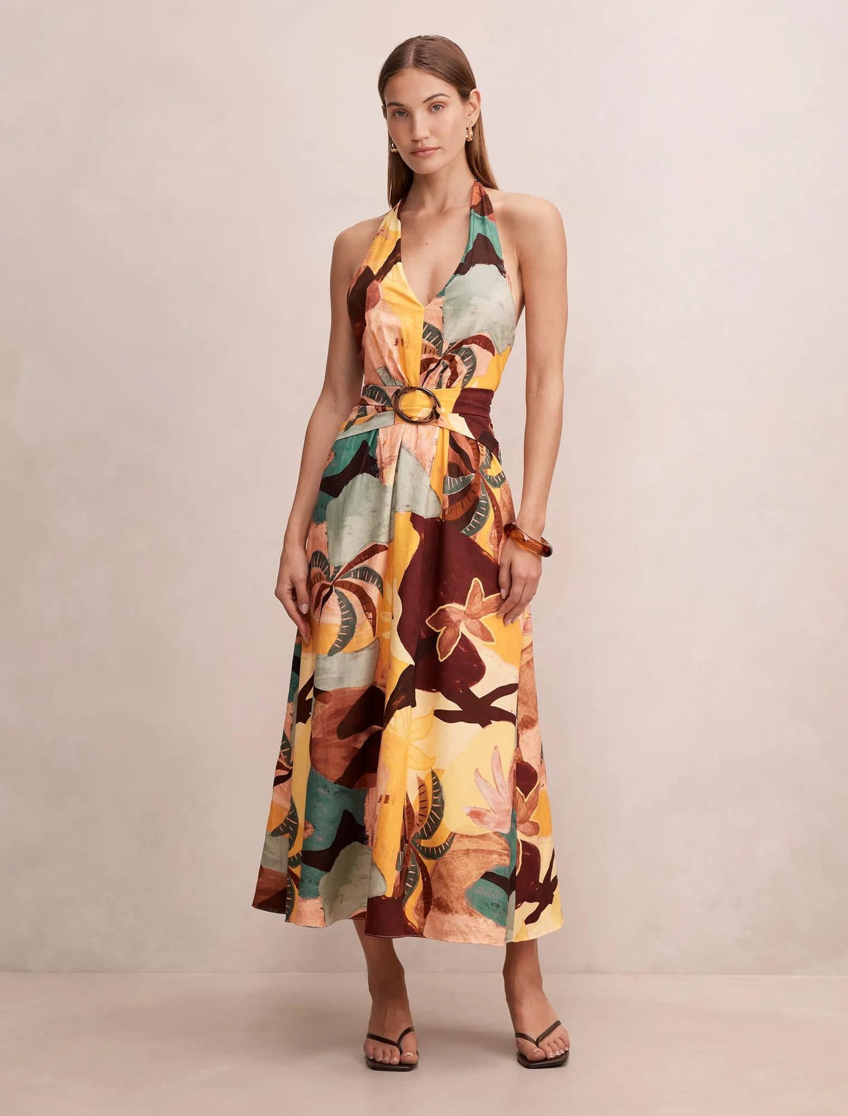 Alessi Halter Linen Midi Dress Arndale Abstract