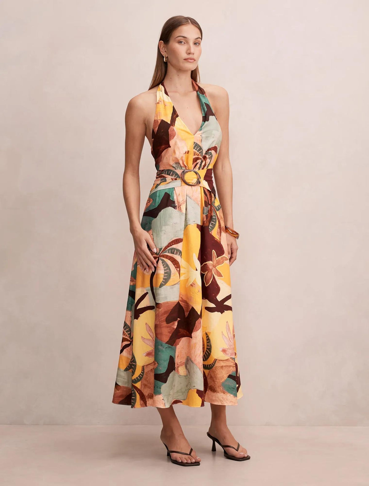Alessi Halter Linen Midi Dress Arndale Abstract