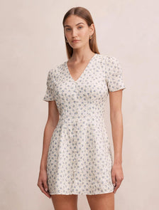 Saffia Pintuck Linen Mini Dress Garden Valley Floral