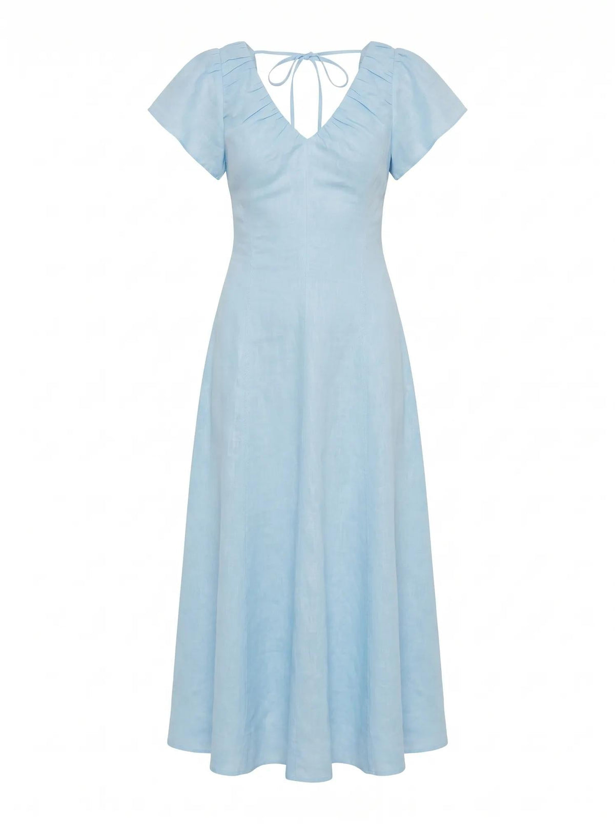 Rue Puff Sleeve Gathered Midi Dress Seafoam Aqua