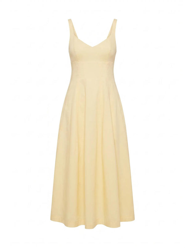 Chessy Seamed Cotton Midi Dress Lemon Sorbet_mannequin