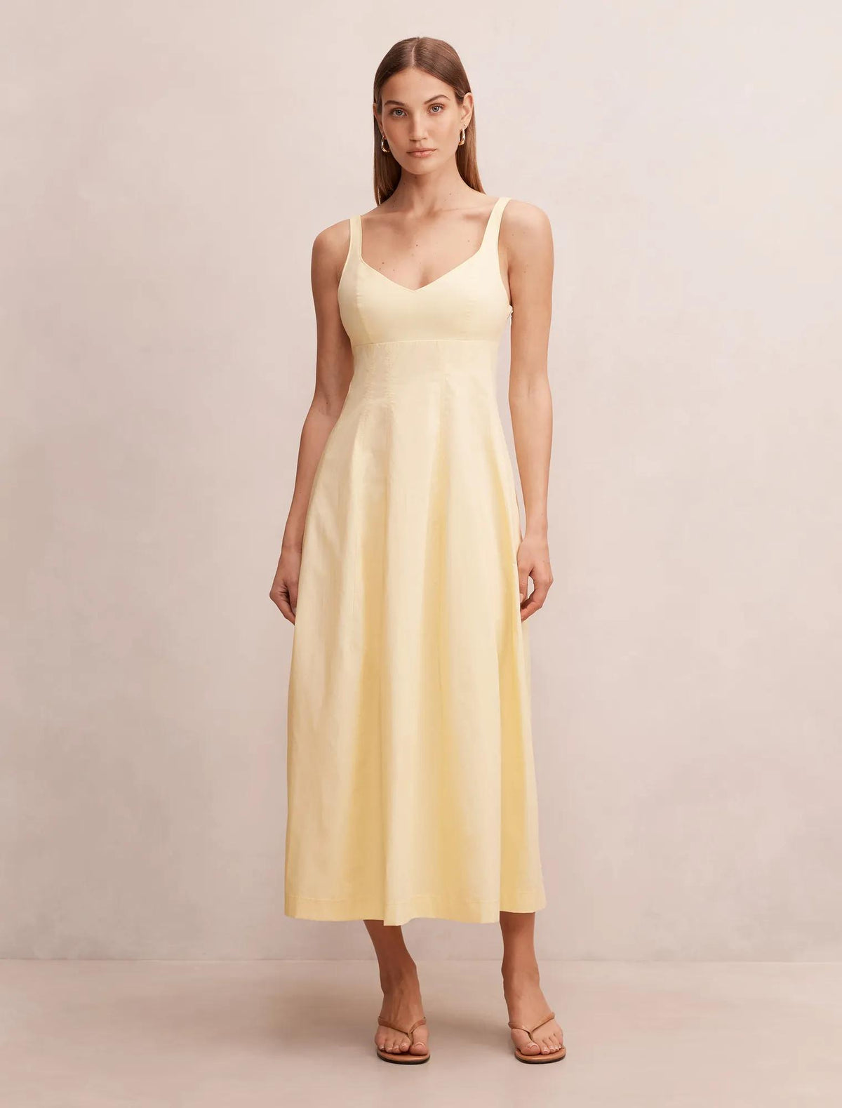 Chessy Seamed Cotton Midi Dress Lemon Sorbet